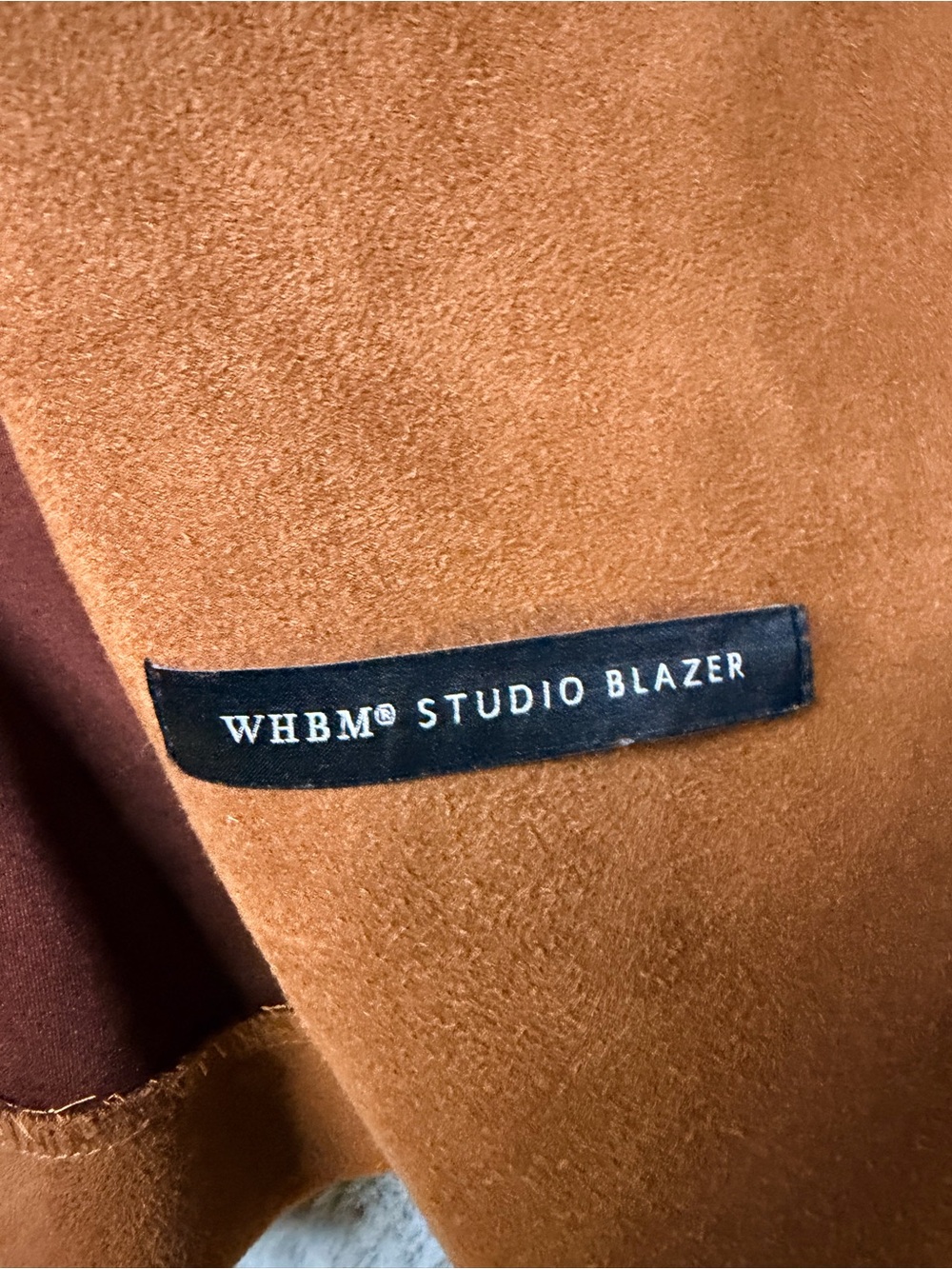 WHBM White House Black Market Faux Suede Blazer Size 12 Cognac Double Breasted - Picture 3 of 11